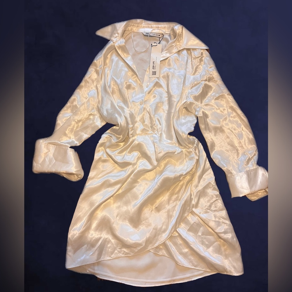 Zara White Collard Satin Dress